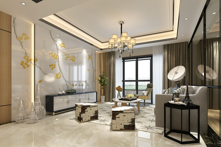 《金风玉露》现代主义全石定制,新中式客厅的火金之舞-0