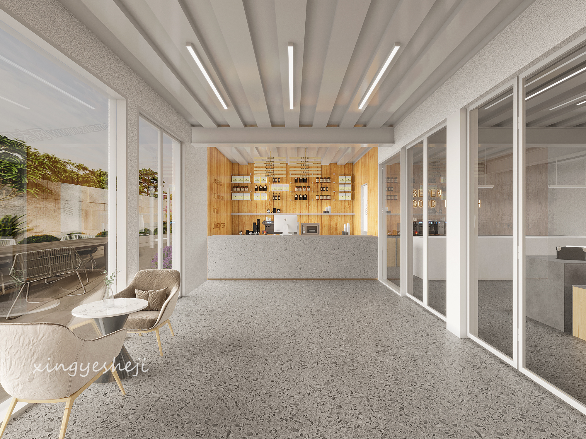 工业极简与原木现代风的咖啡馆-8