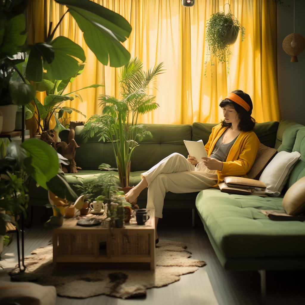 黄色沙发模特-6