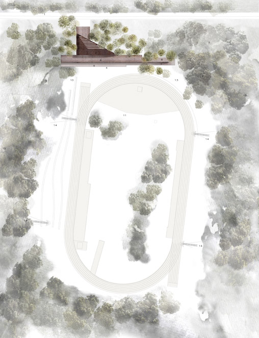 种满大树的标准跑道－西班牙小镇Olot体育公园 / RCR arquitectes & arqfoto拍摄 -30