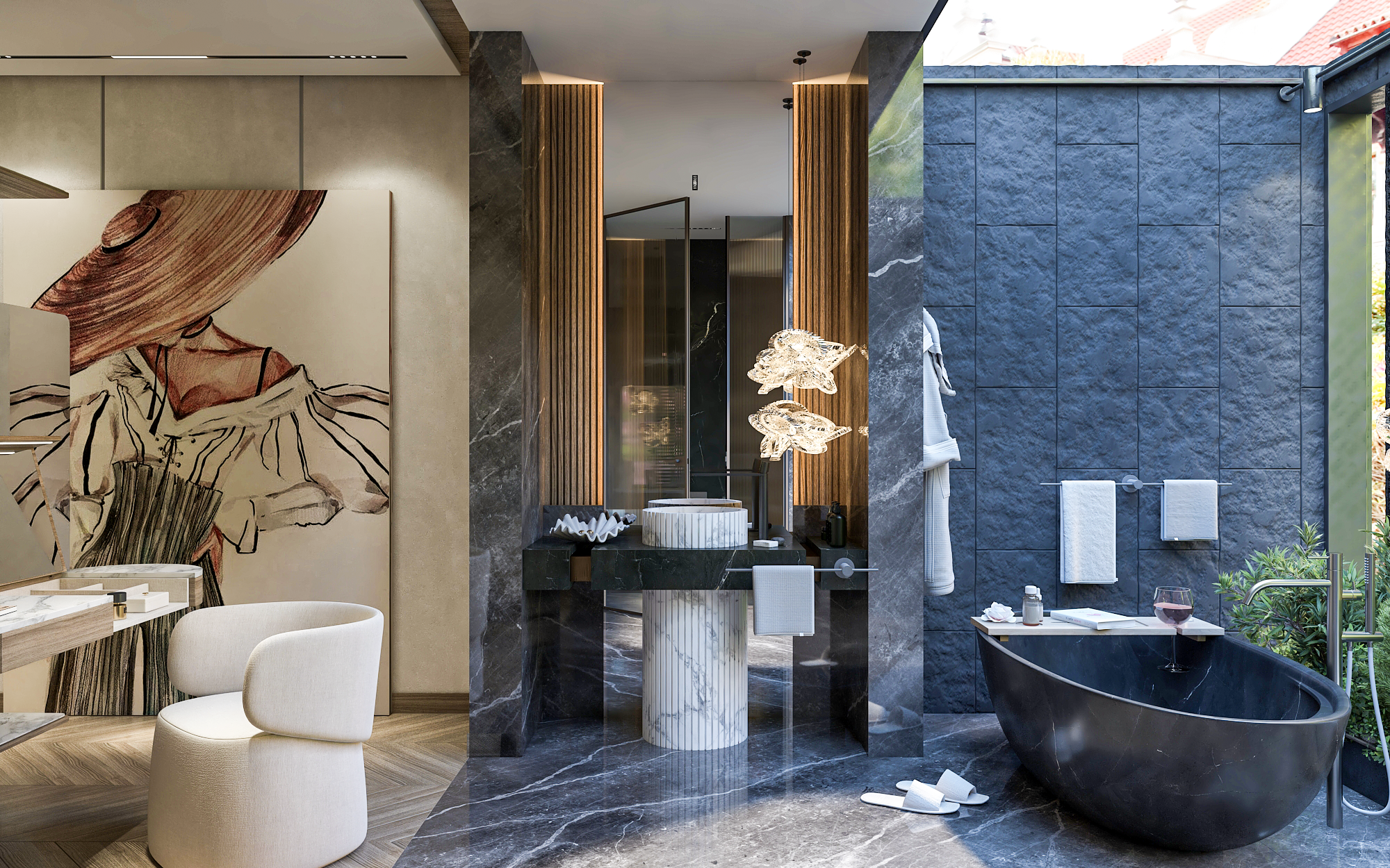 开罗主卧及开放式浴室与全景浴缸设计丨埃及开罗-8