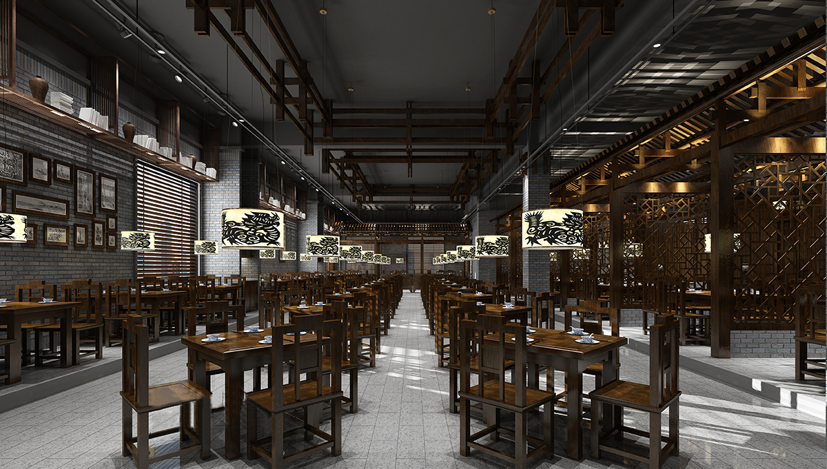 餐厅设计效果图中餐厅餐厅包间包房小吃店面馆工业主题餐厅-11