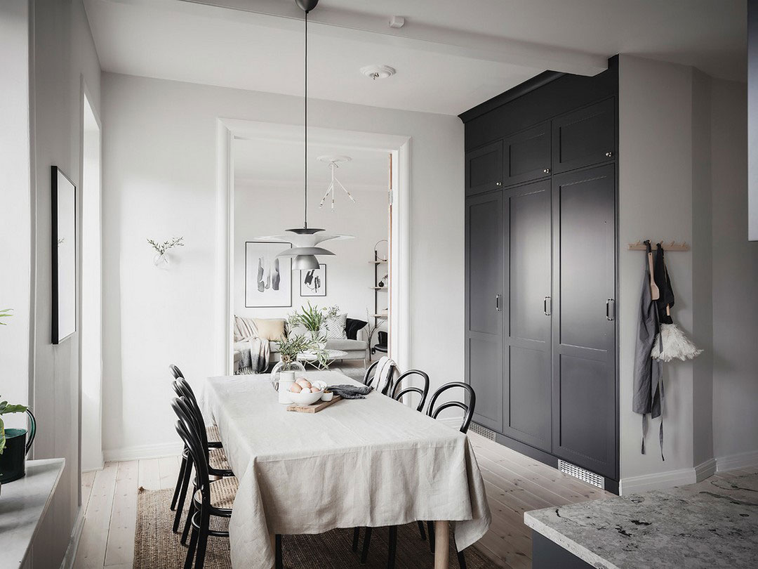 瑞典灰色调公寓，厨房卧室分区设计-12