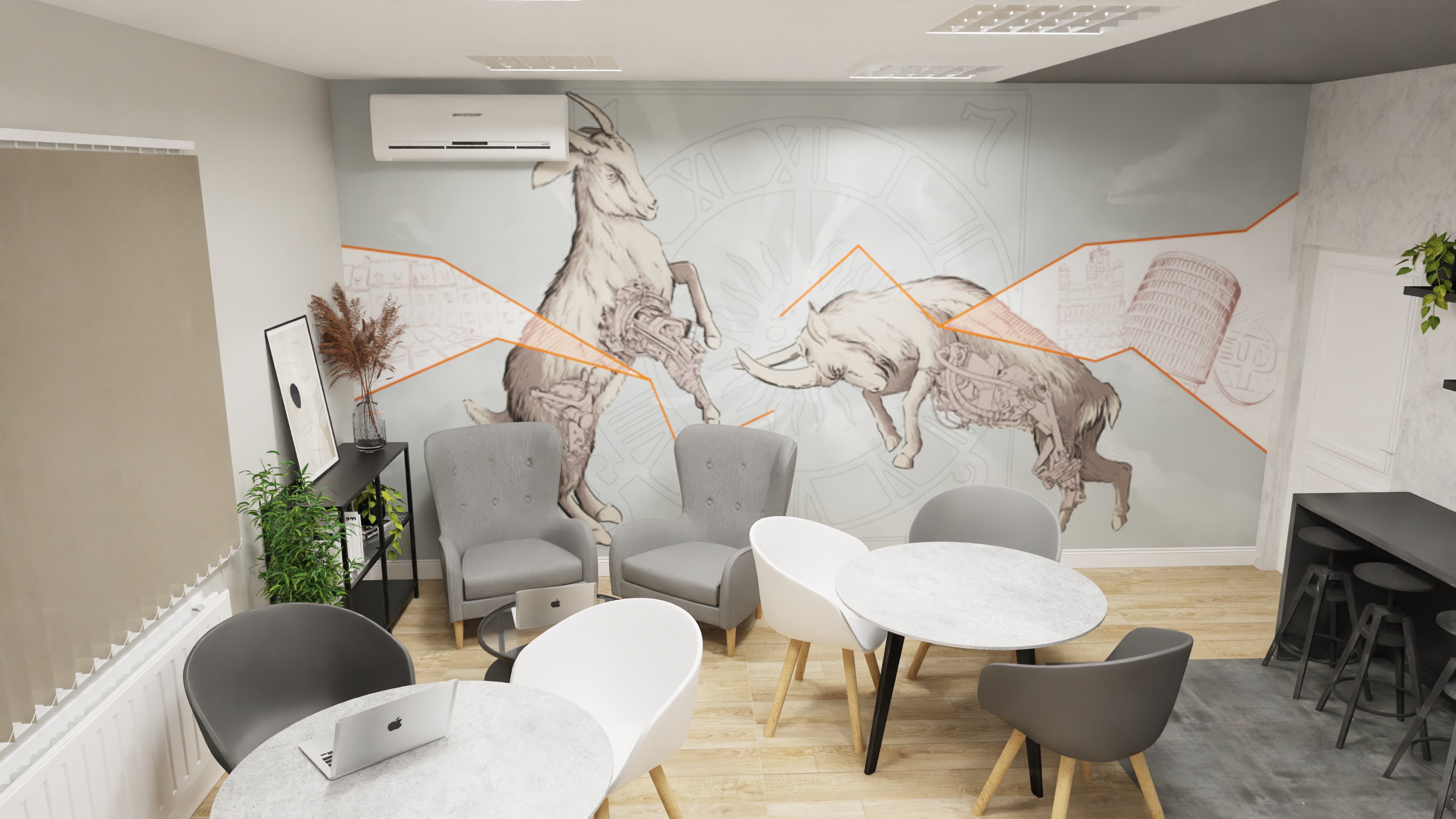 Projekt strefy jadalnianej i relaxu w biurze w Poznaniu-1