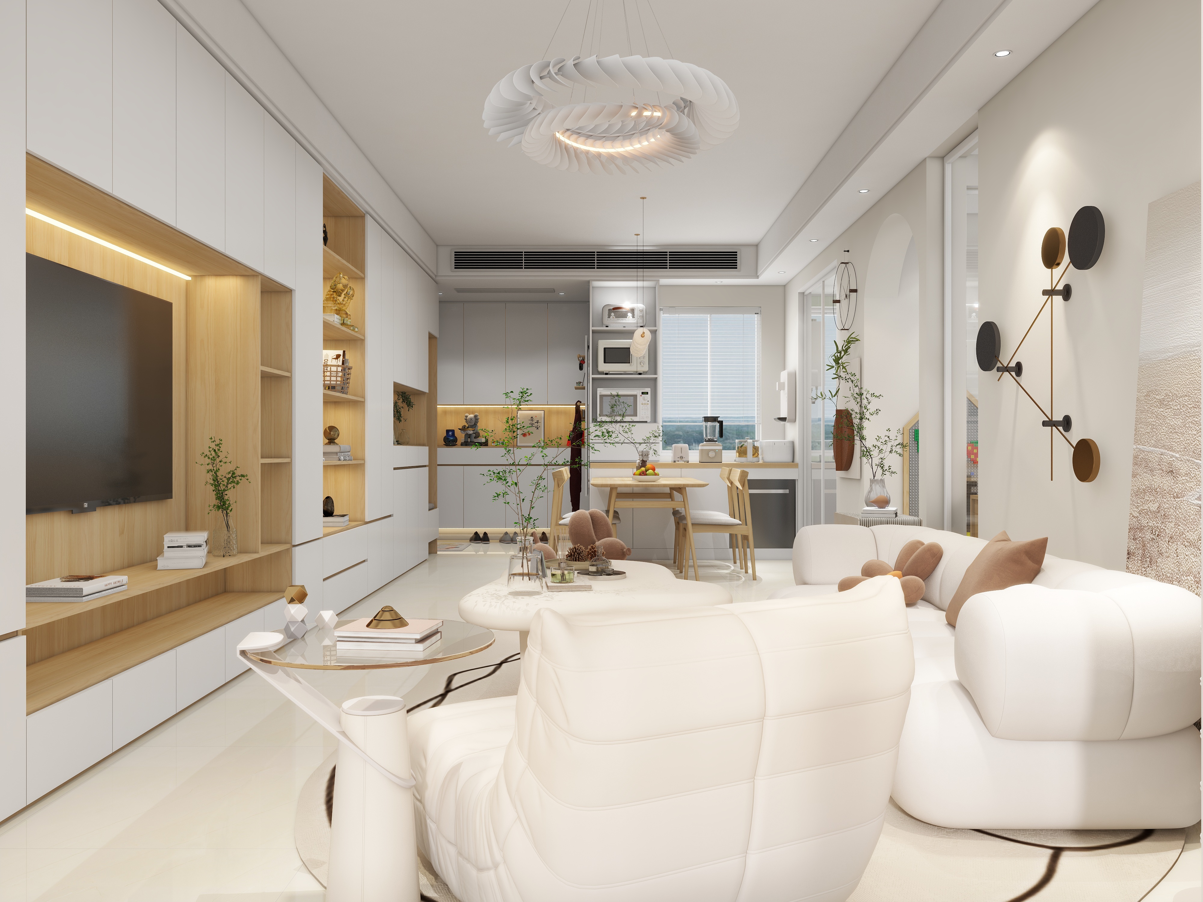 90㎡治愈系奶油风丨90空间设计-8