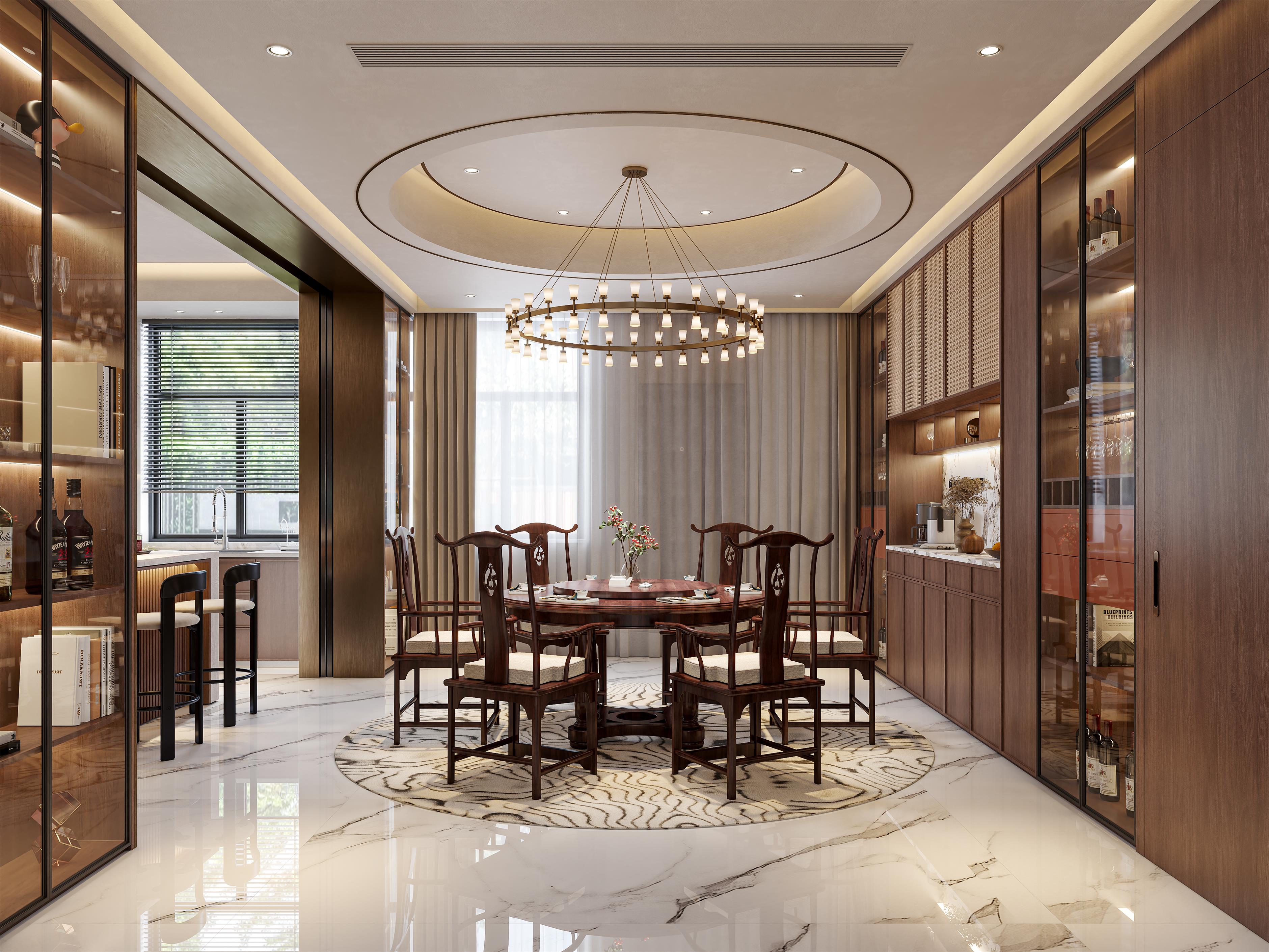 新中式挑空别墅全屋全景-2