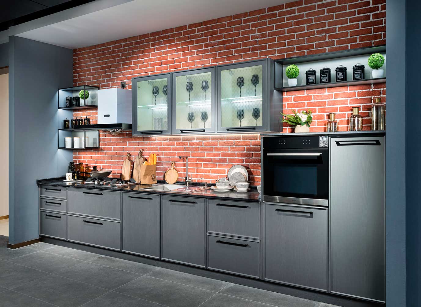 混凝土下的工业风厨房-17