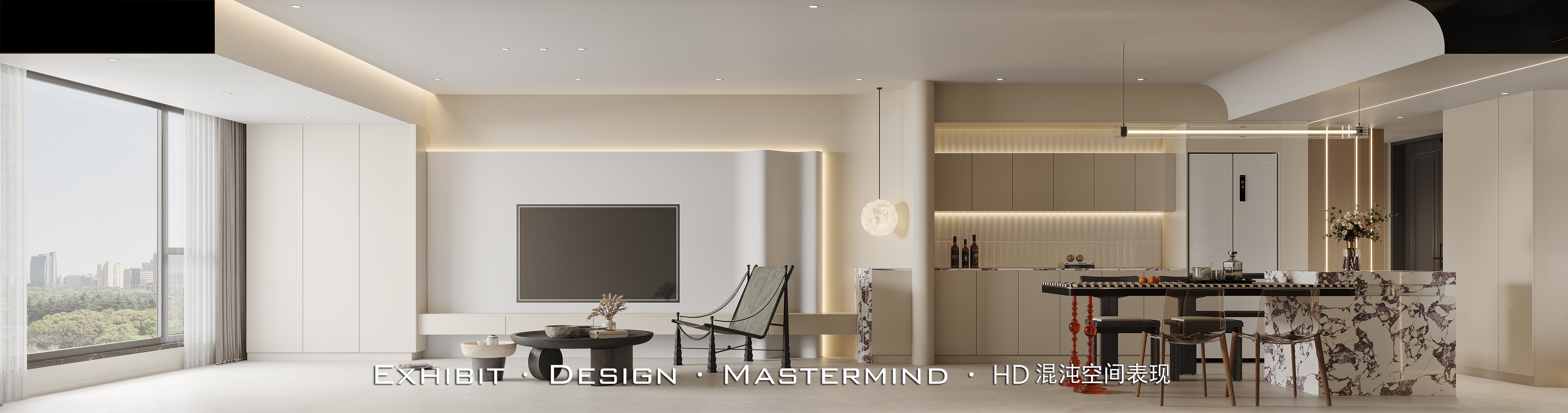 新作首发X 现代极简风平层客餐厅 ▏混沌空间表现-1