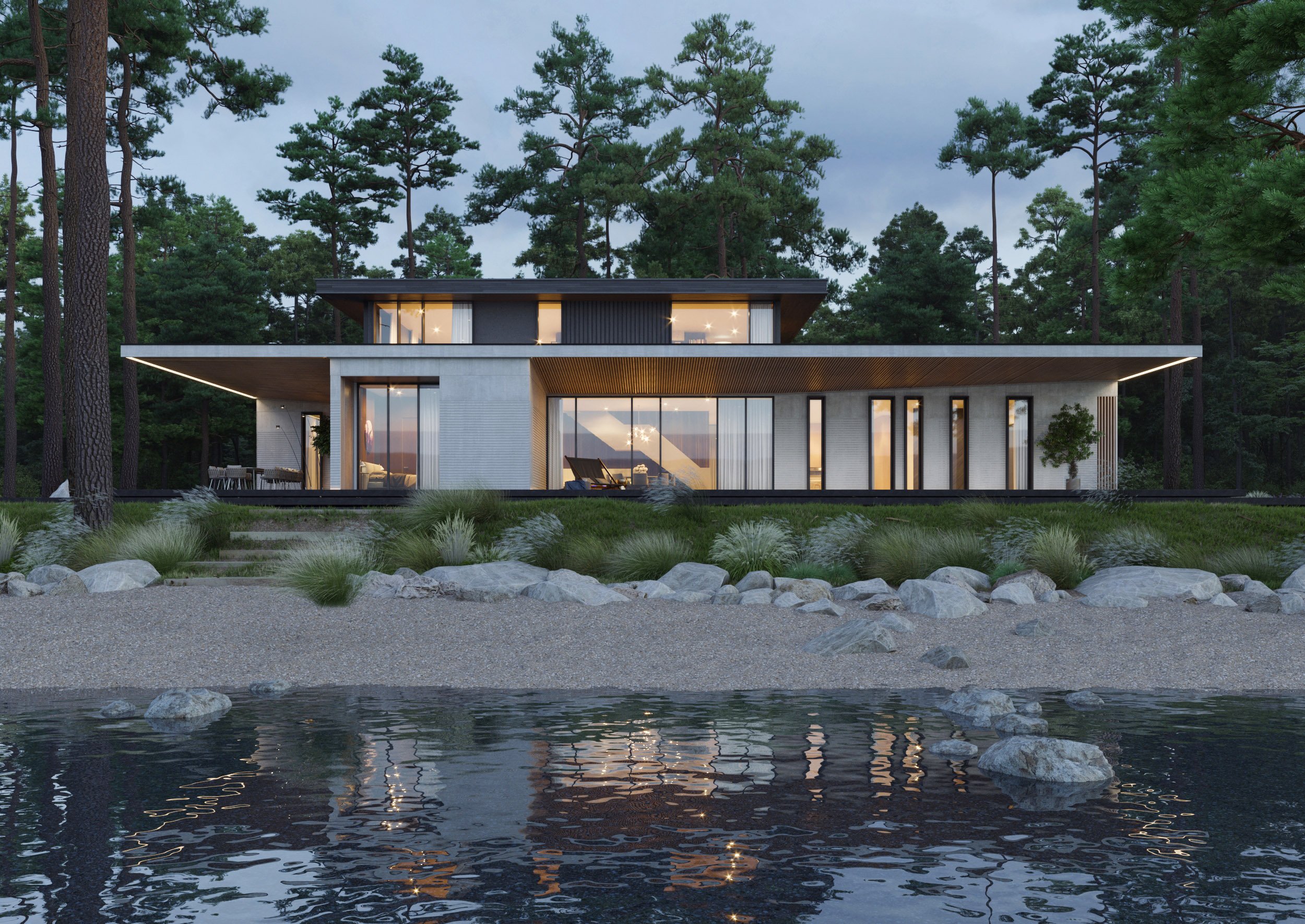 河畔家庭别墅，室内外空间交融-1