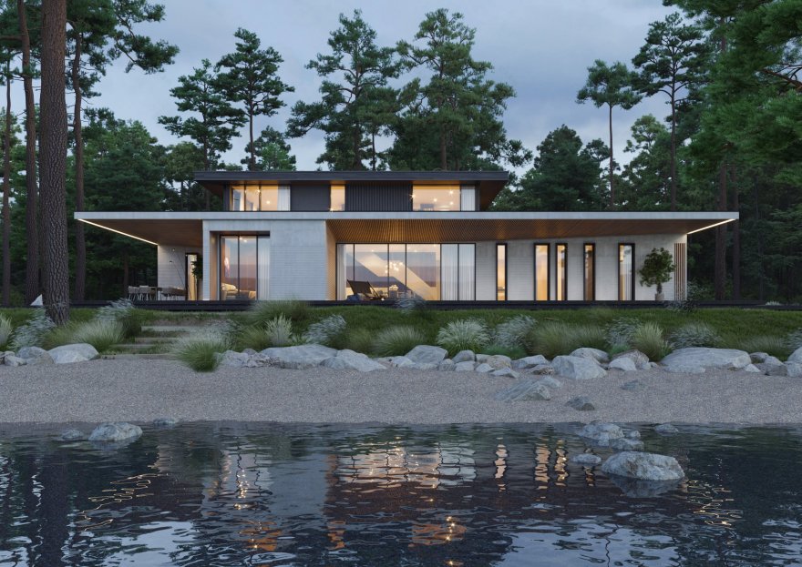 河畔家庭别墅,室内外空间交融-1