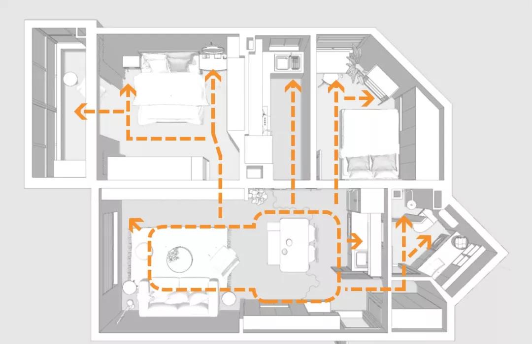 全能格局,珊瑚橘色点缀的玖雅平层设计-15