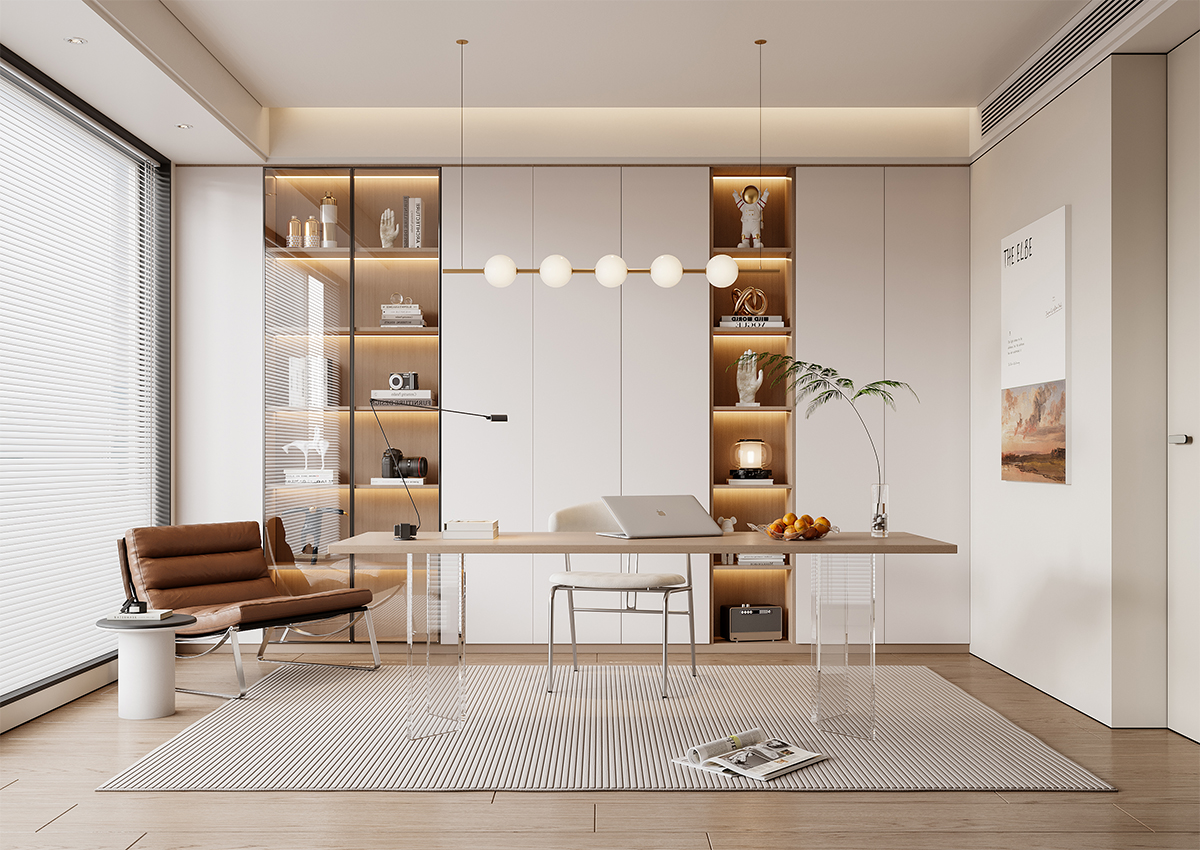 现代奶油风书房-4