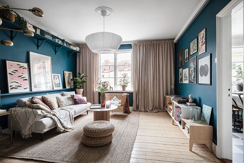 哥德堡大胆蓝色公寓，充满装饰的 65 平米空间-2