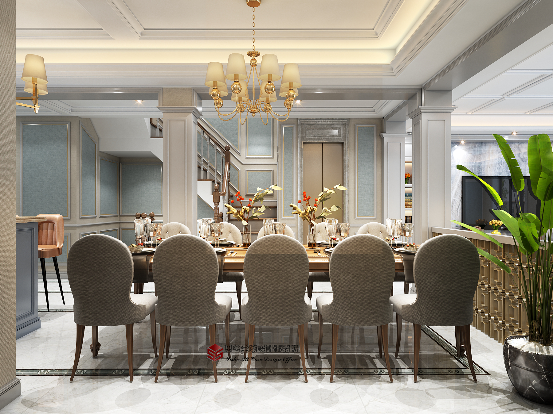 融合两种风格的地下室轻奢美式空间设计-10