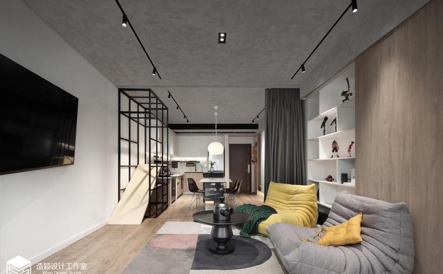 85㎡工业风新居 | 水泥艺术漆、开放式餐厨、亲子互动空间-0