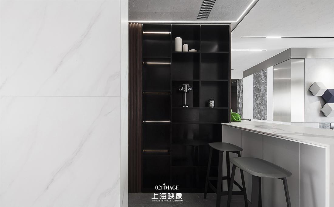 极简黑白灰,不锈钢与岩板的完美融合丨河马装饰-11