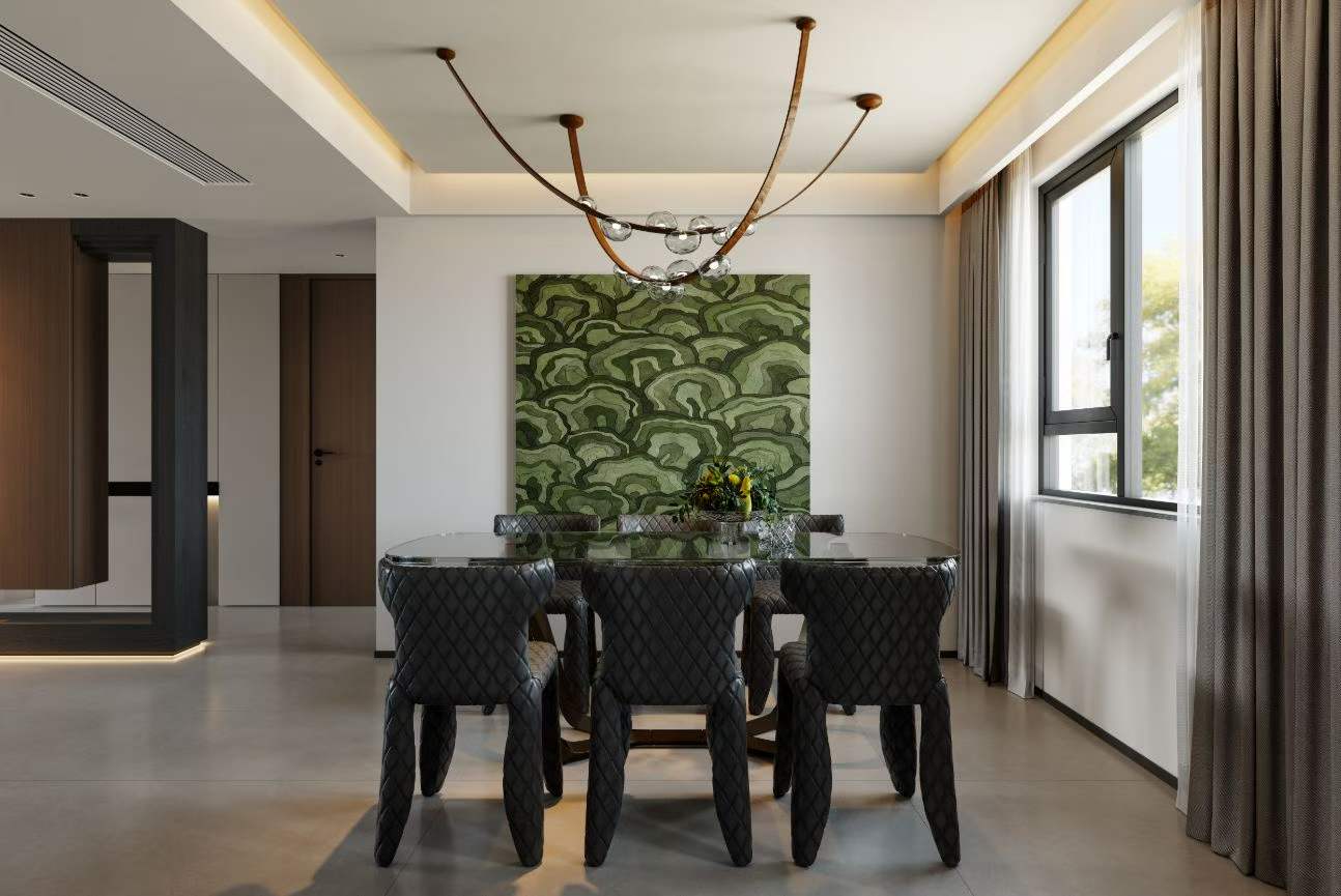大平层轻奢客餐厅效果图表现-2