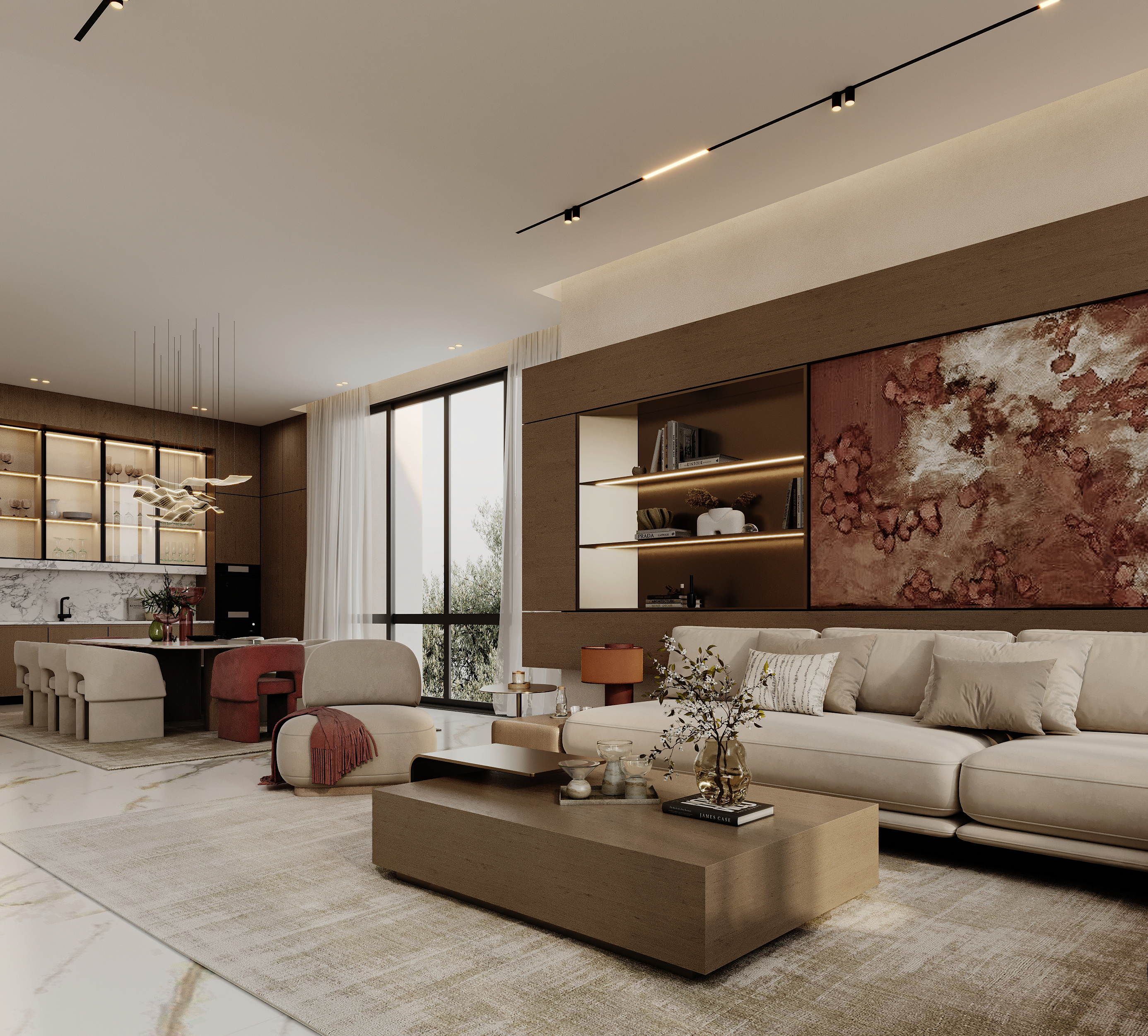 红色起居与用餐空间丨卡塔尔丨SALMA MOHAMED-6