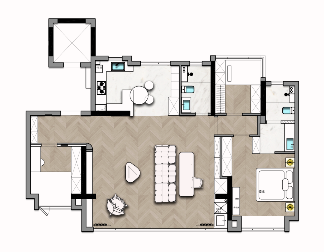 143㎡精装修全拆改,打造现代法式与中古融合的家丨飞墨设计-7