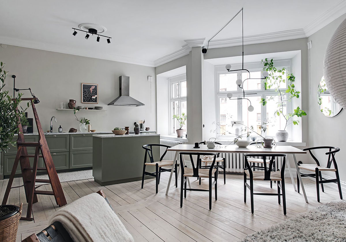 瑞典 71 平米绿色厨房不规则公寓设计-10