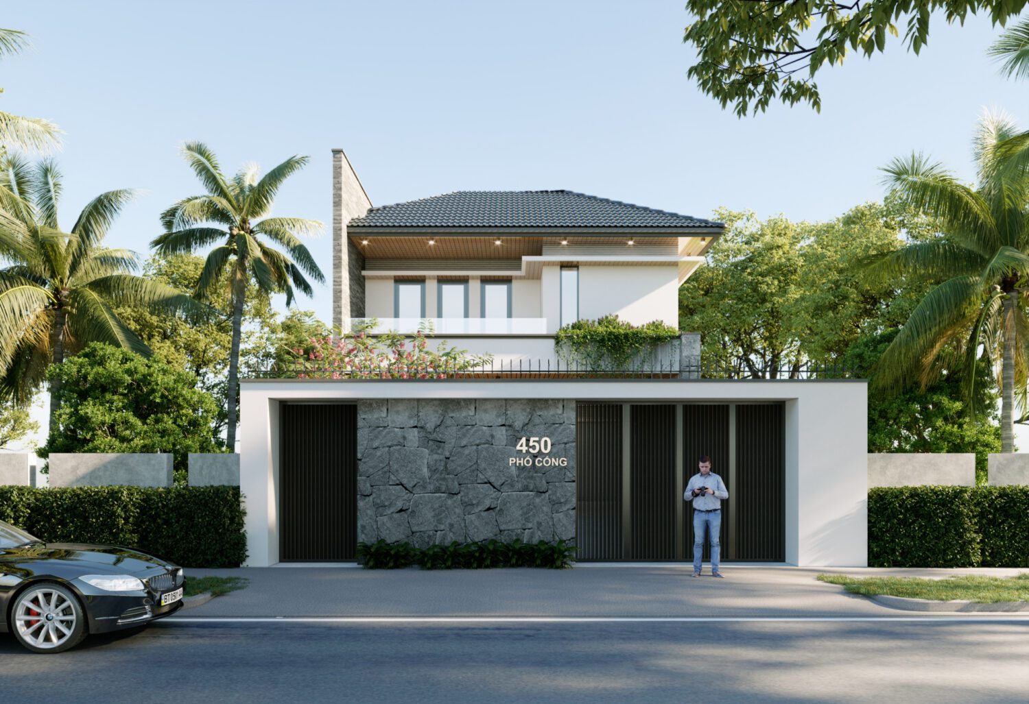 7484. Free Sketchup Villa Exterior Model Download-1