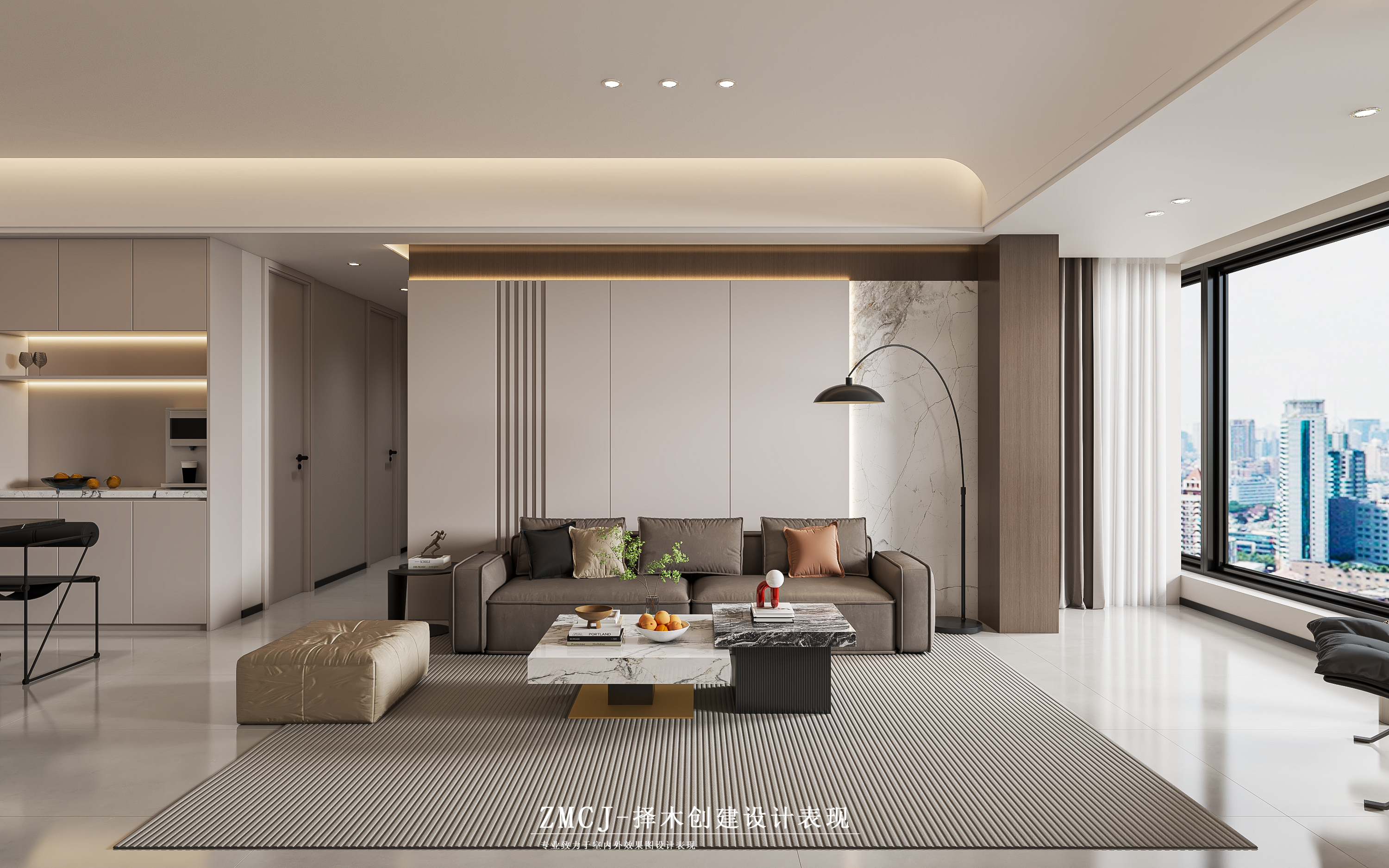 现代客餐厅厨房—择木创建新晨效果图-0