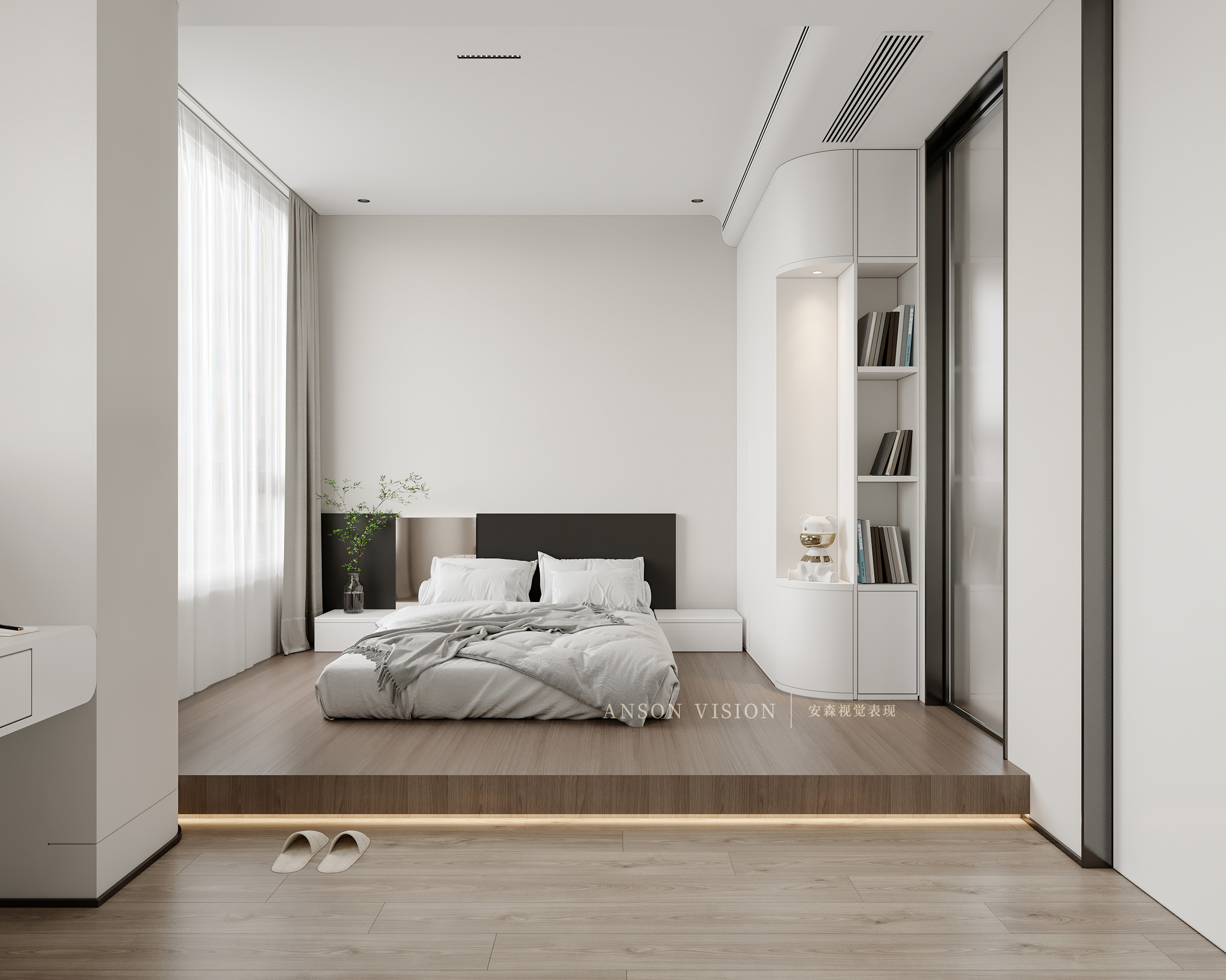 黑暗风现代客餐厅卧室设计案例丨Ansonvision·蒙头睡-20