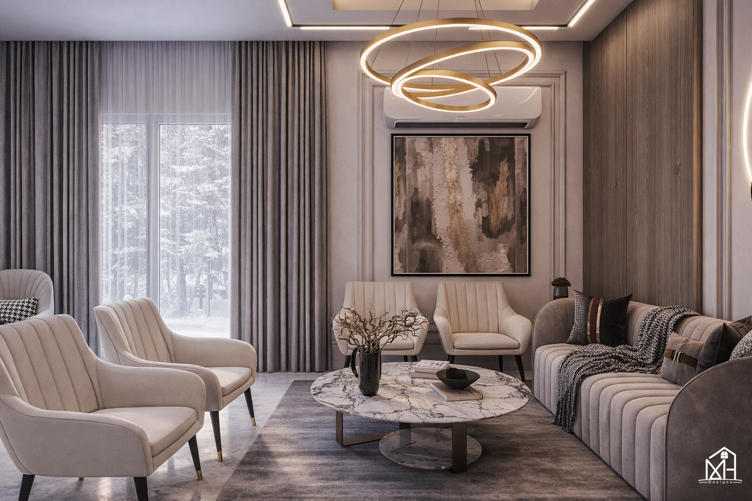 现代奢华起居与用餐空间-26