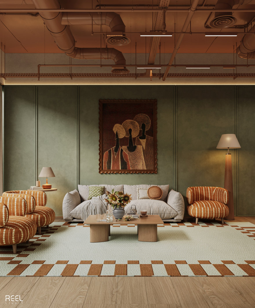 Mid-century Living Room With Workspace-3