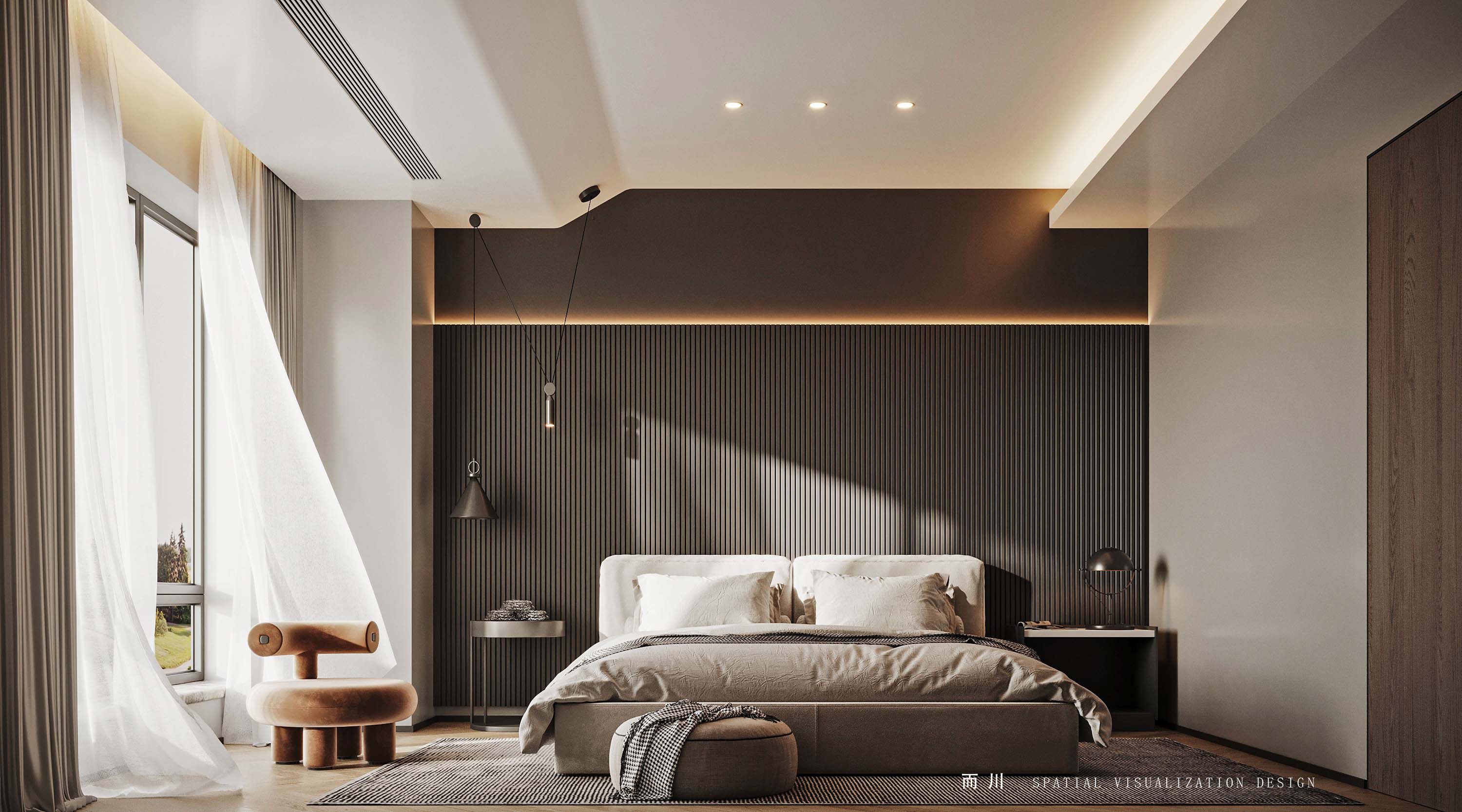 现代意式榻榻米卧室设计丨而川空间可视化工作室-4