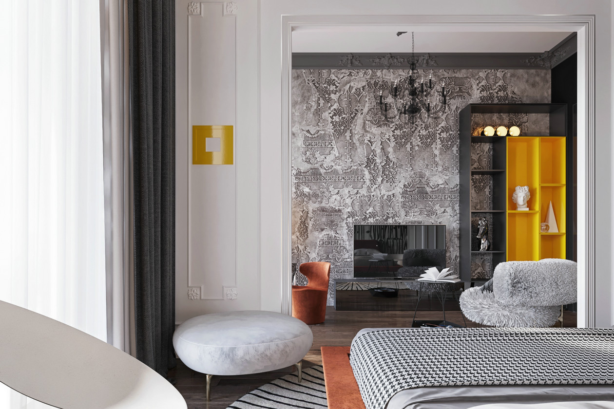 莫斯科高级灰橙色空间设计-49