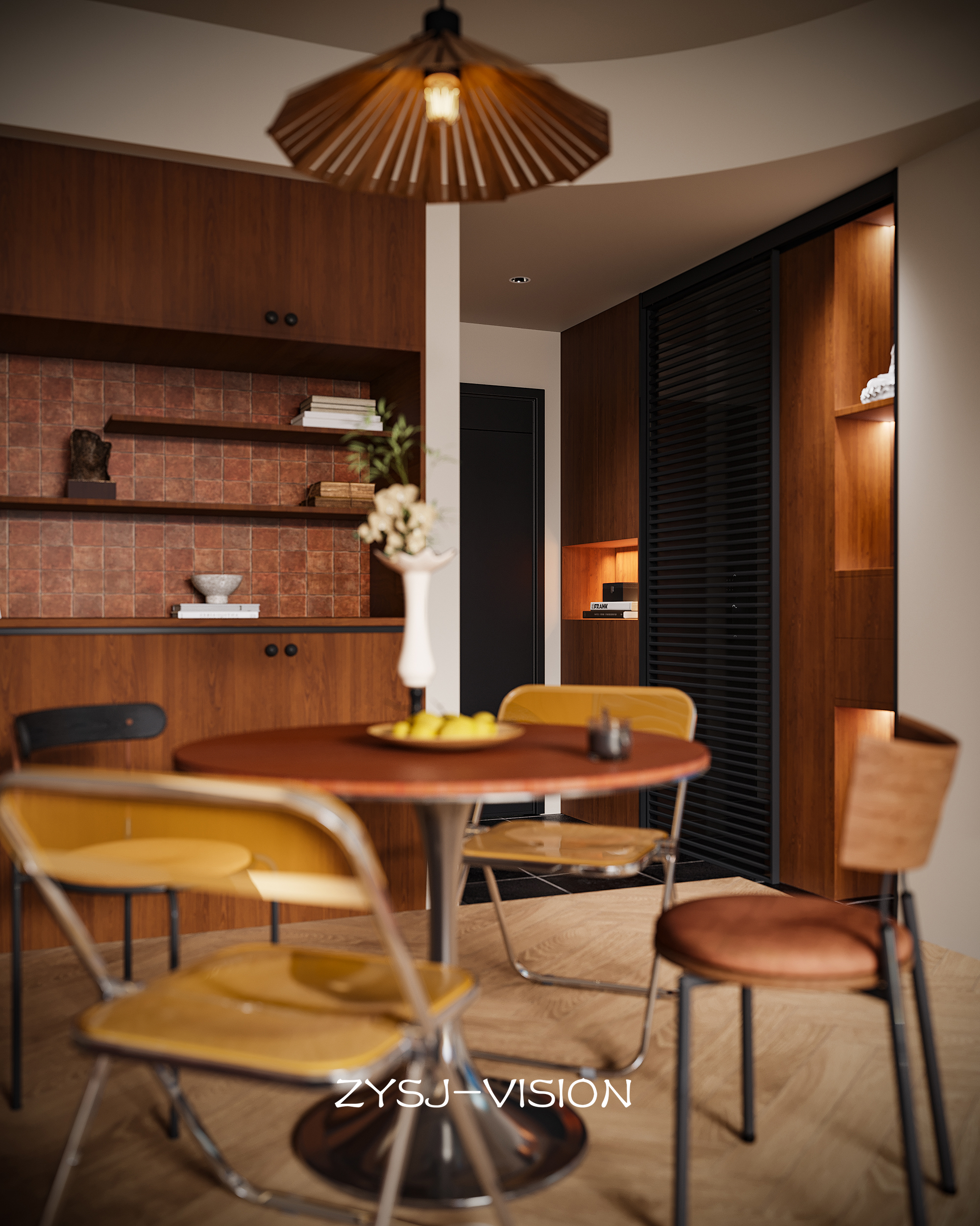 复古与未来的对话 · 一个带猫屋与佛龛的中古风客厅-12