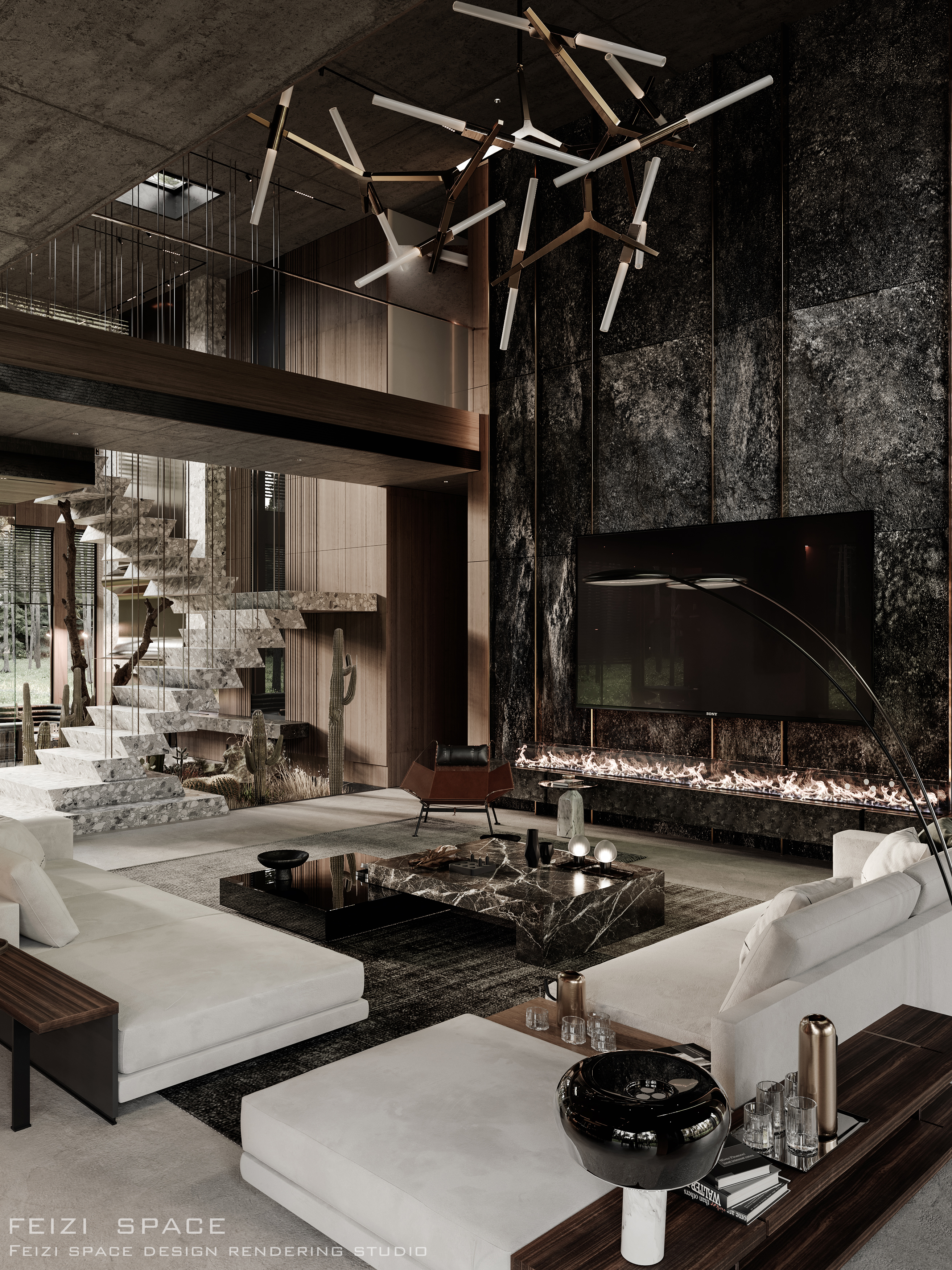 简绘空间设计 × 非子空间表现    意式暗黑极简豪宅-4