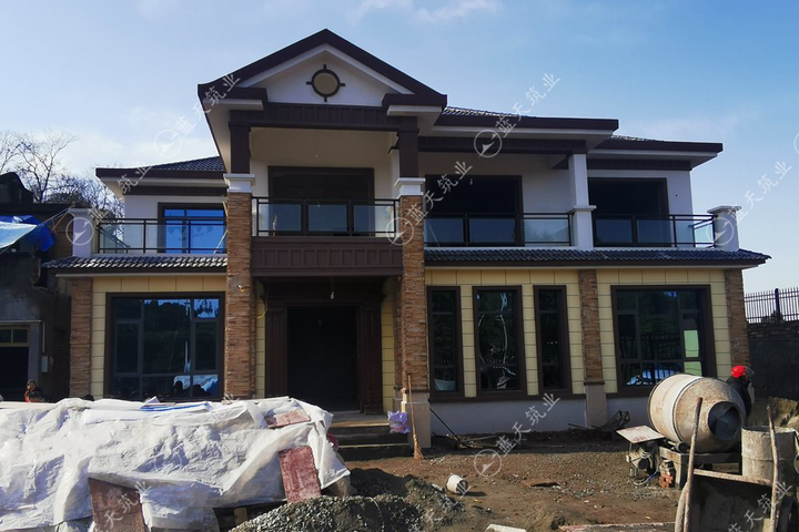 【施工队案例】四川省眉山市东坡区网红二层靓丽自建别墅施工-1