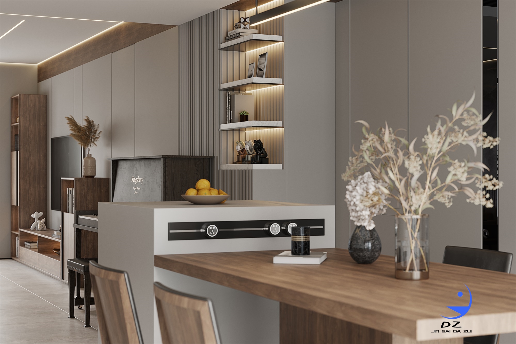 现代黑白系客餐厅卧室过道效果图-29