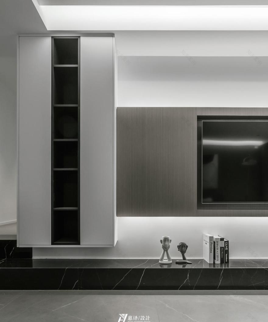 平层高级黑白灰+暖橙色室内设计丨惠译设计工作室-3