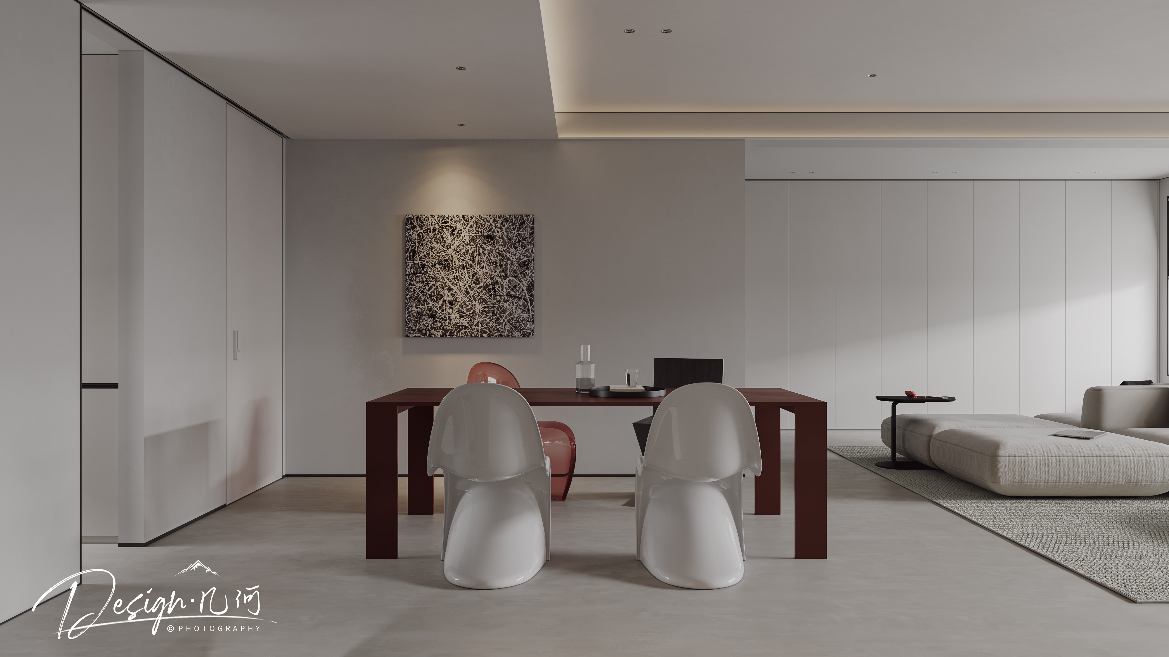 几何空间视觉表现 | 华润瑞府现代极简纯色客餐厅-3