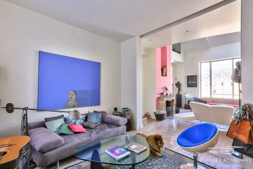 巴黎顶层艺术家工作室,粉色壁炉与梦幻巴黎圣母院景观-5