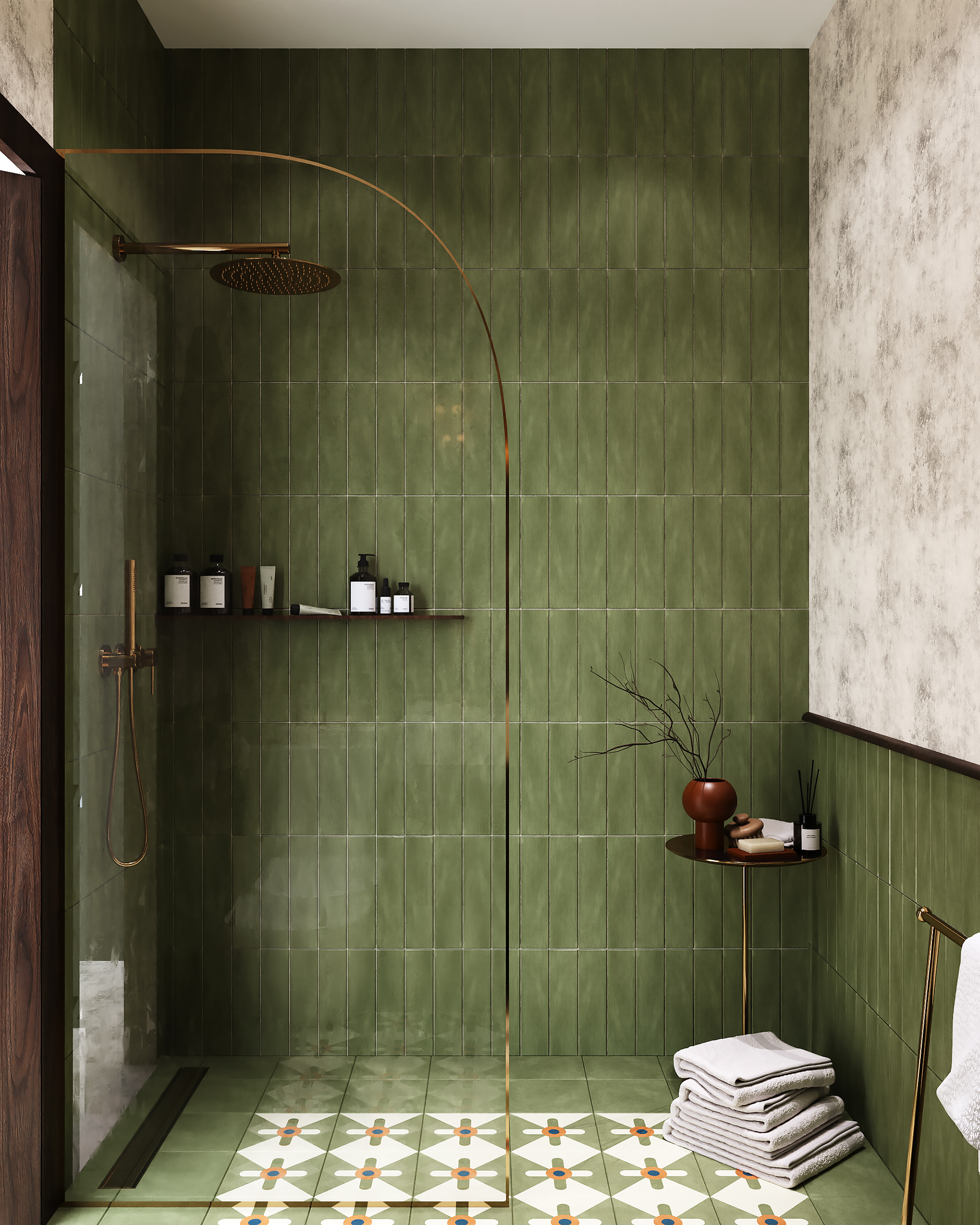 绿色瓷砖浴室设计丨Anastasia Ponomarenko-5