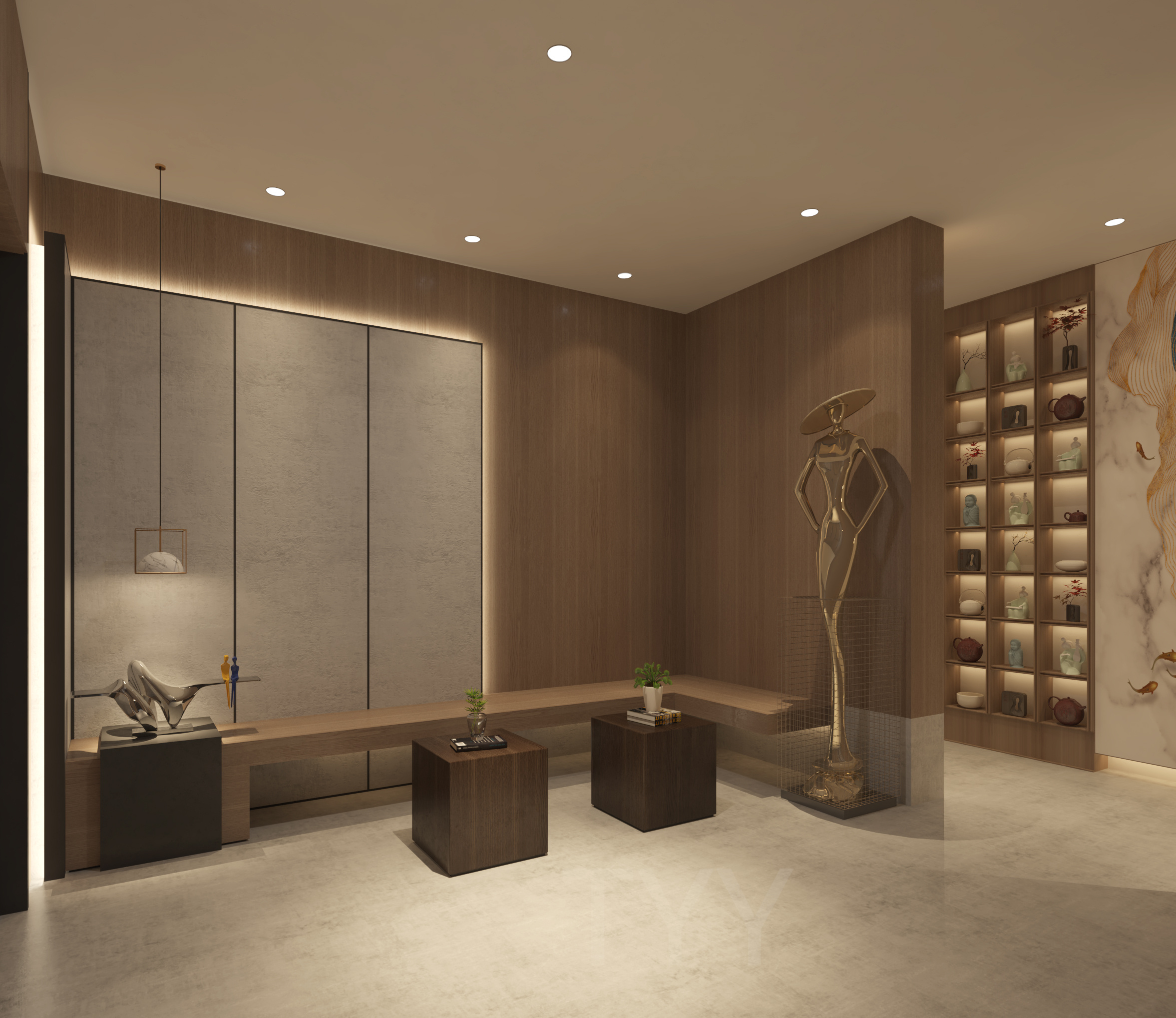 新派酒店茶室客房餐饮一体设计-3