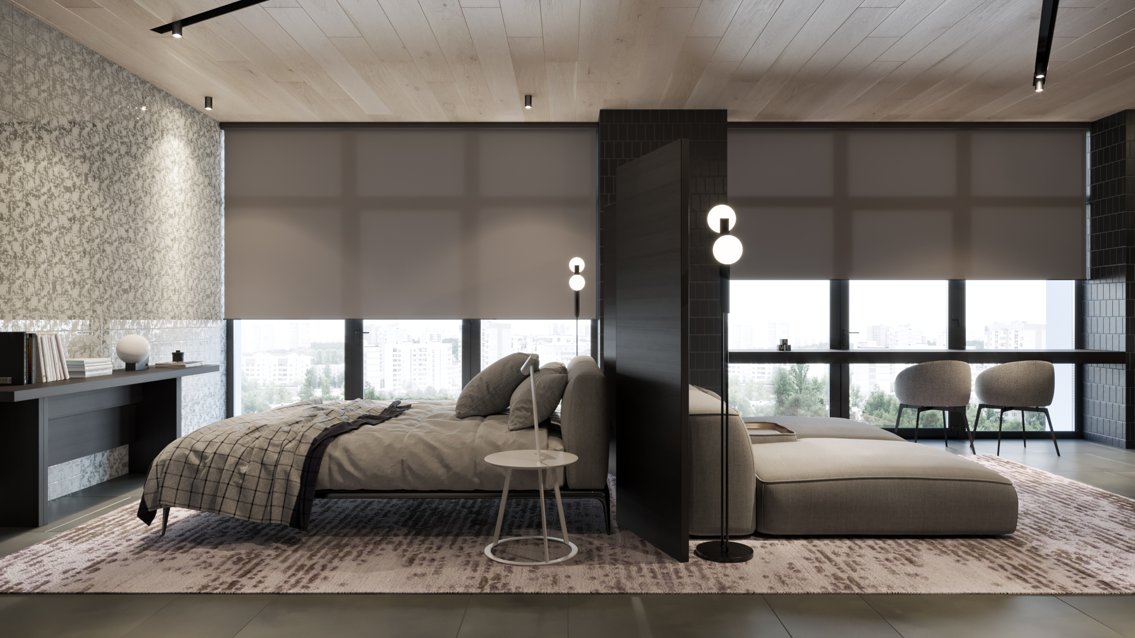 乌克兰市中心迷你公寓,温暖暗色调营造放松空间-5