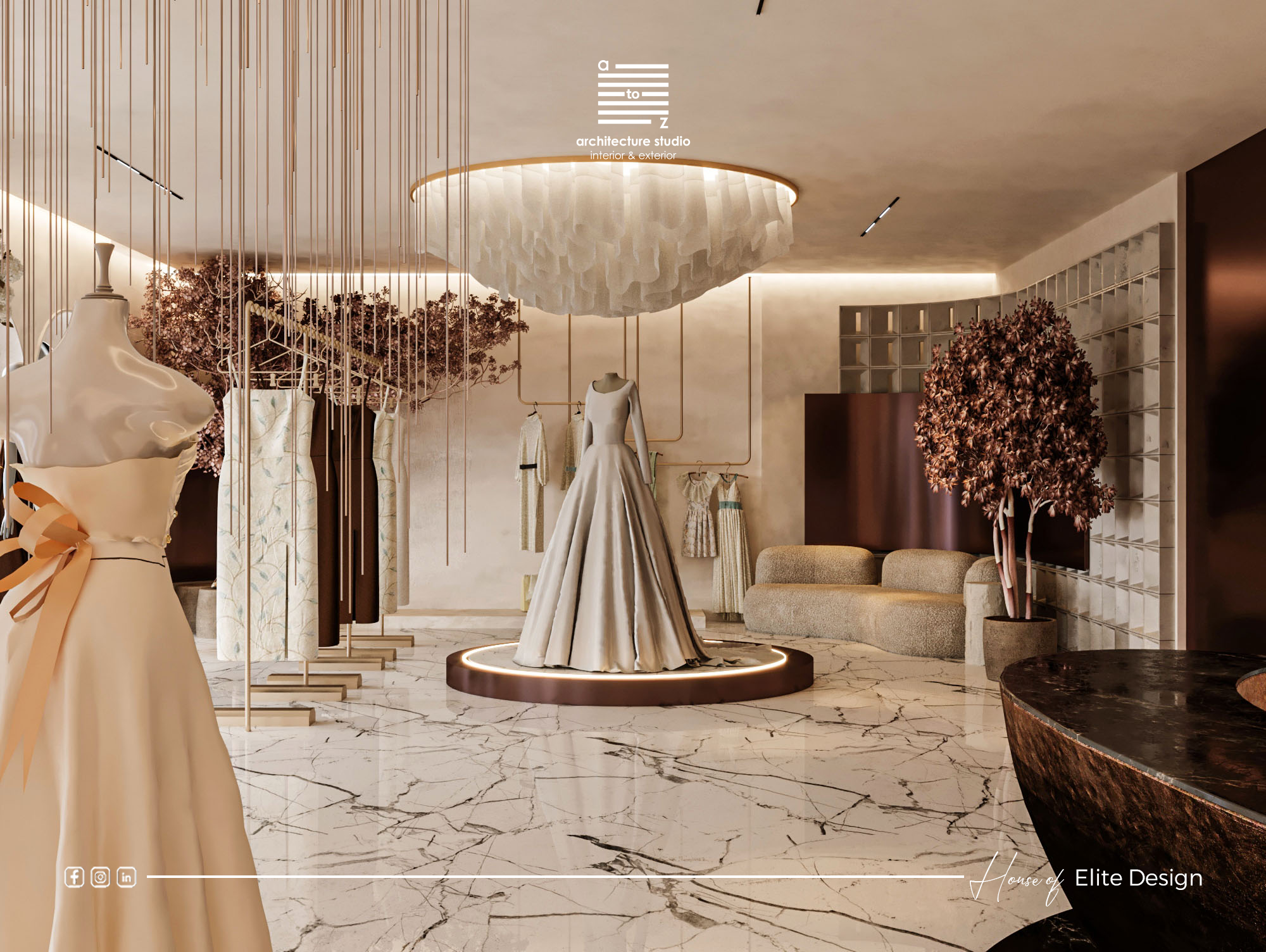 bridal 意为新娘的；婚礼的，atelier 意为工作室；画室；制作室，所以Bridal Atelier可译为婚纱礼服工作室  丨埃及丨A2Z Architects™-12