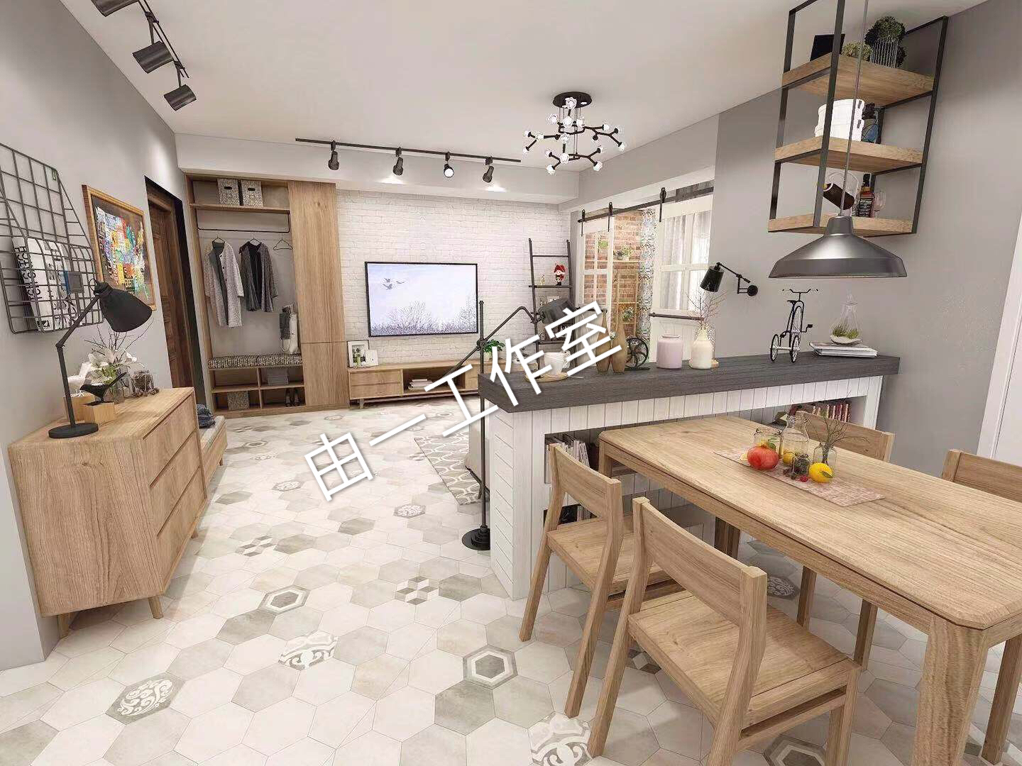 客厅阳台隔而不断，110平小户型北欧风客餐厅改造-5