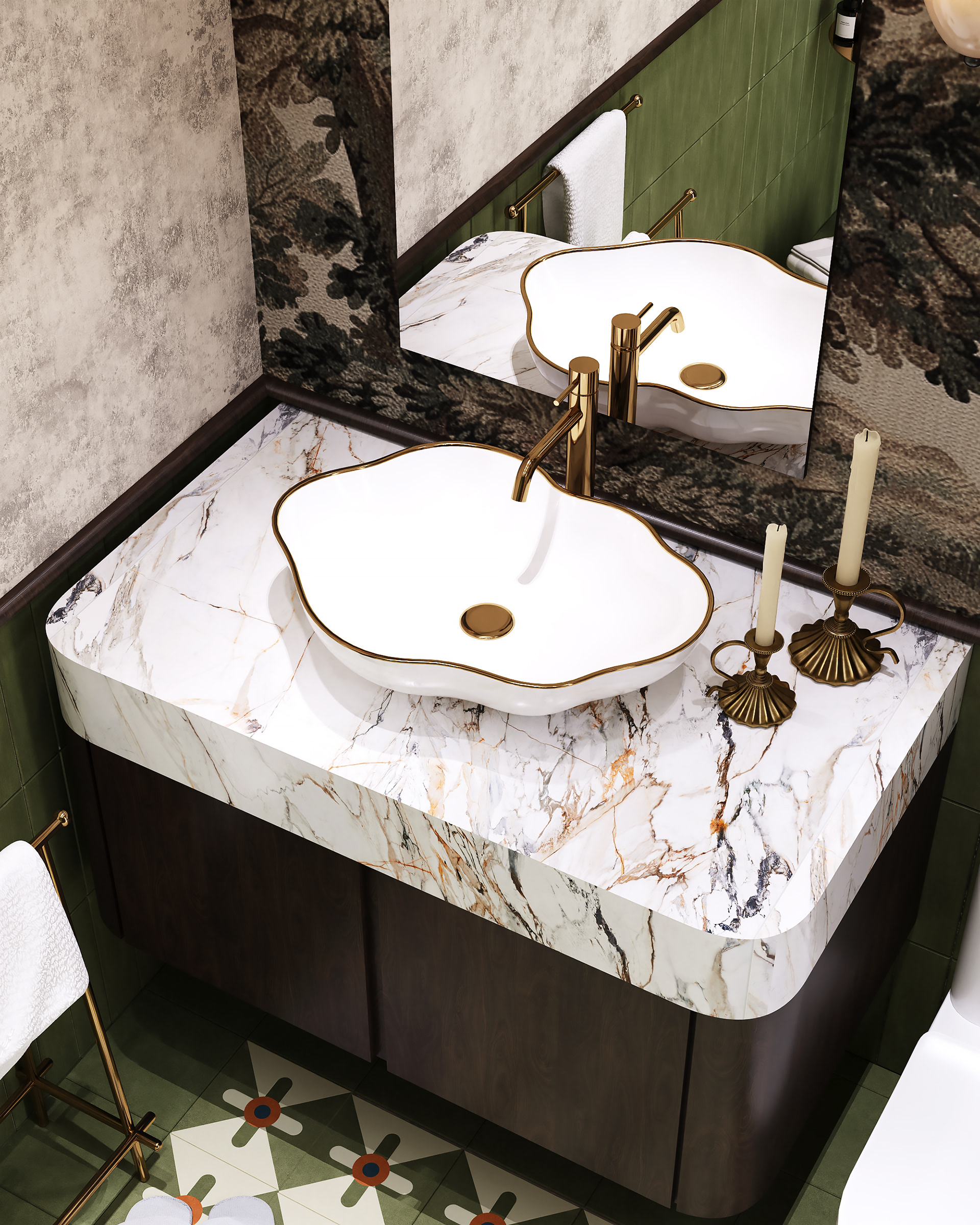 绿色瓷砖浴室设计丨Anastasia Ponomarenko-7