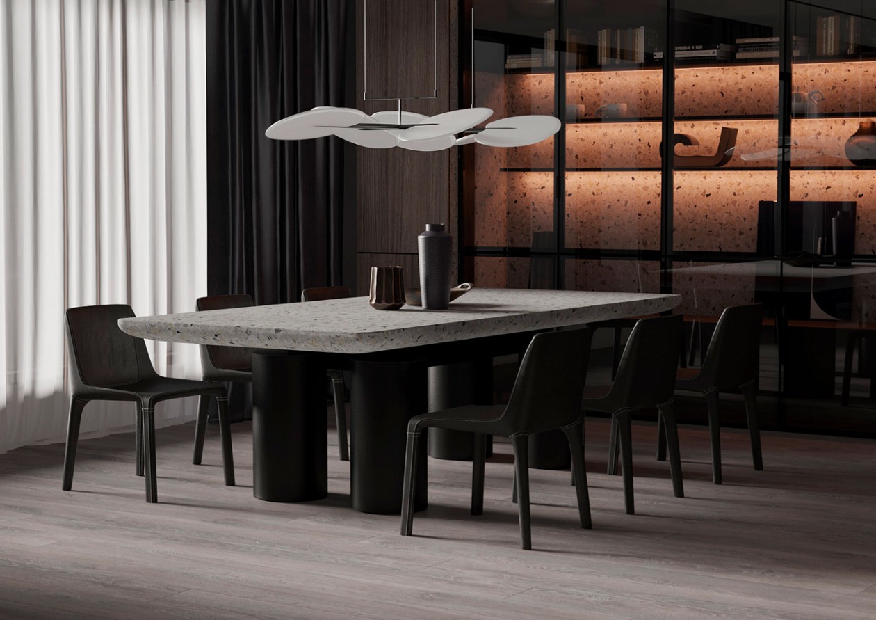 木材、水磨石打造 高级客餐厅空间！-14