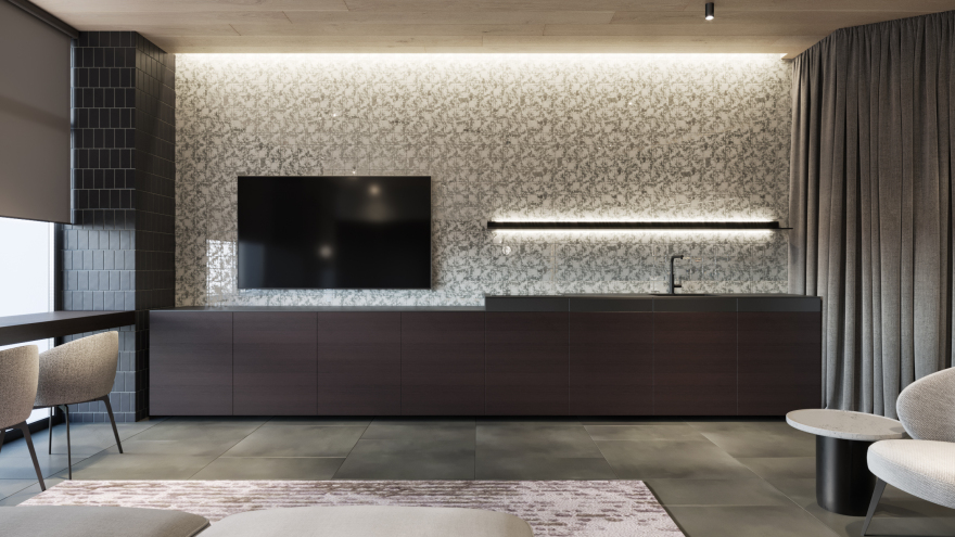 乌克兰市中心迷你公寓,温暖暗色调营造放松空间-1