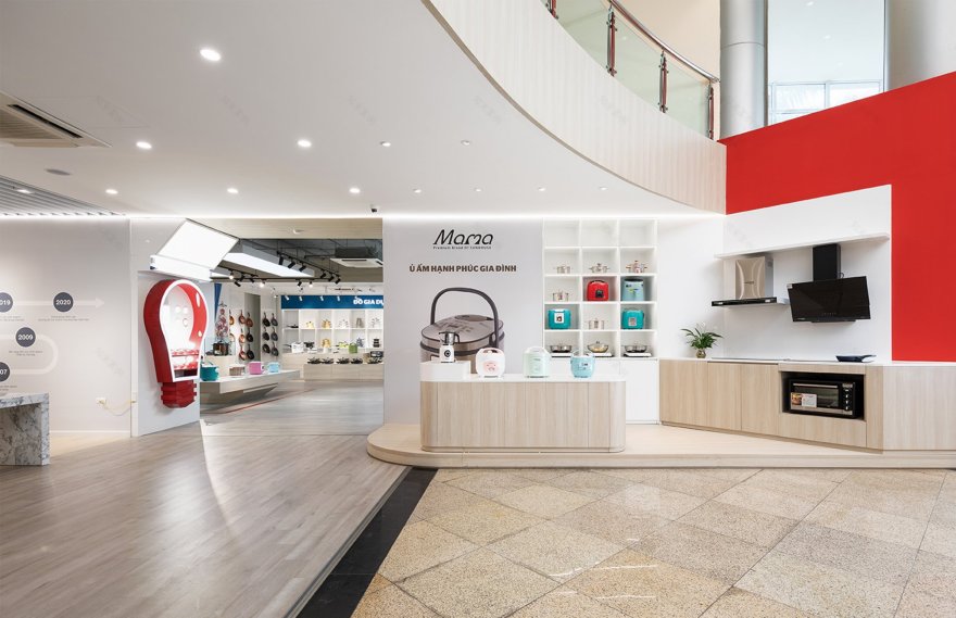 越南 SUNHOUSE 家居展厅 | 红白灰的厨房盒子-11