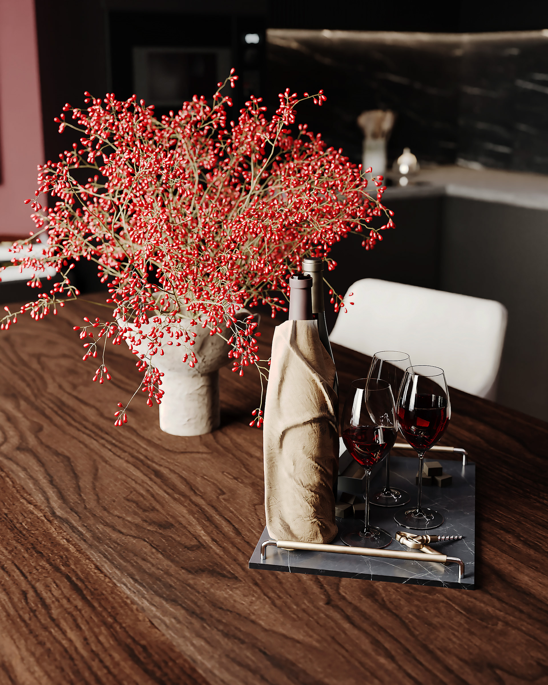 新古典风格带酒红色点缀厨房设计-9