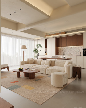 中古奶油风客餐厅效果图