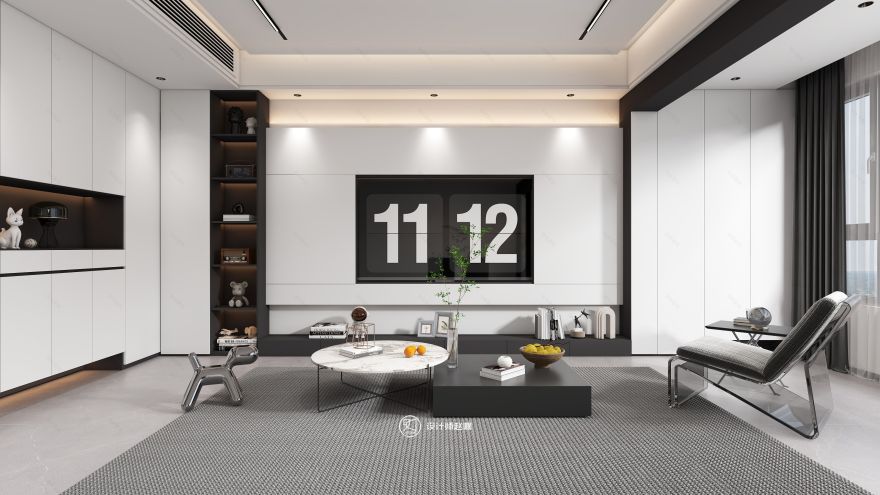 135㎡黑白灰风格住宅设计-7
